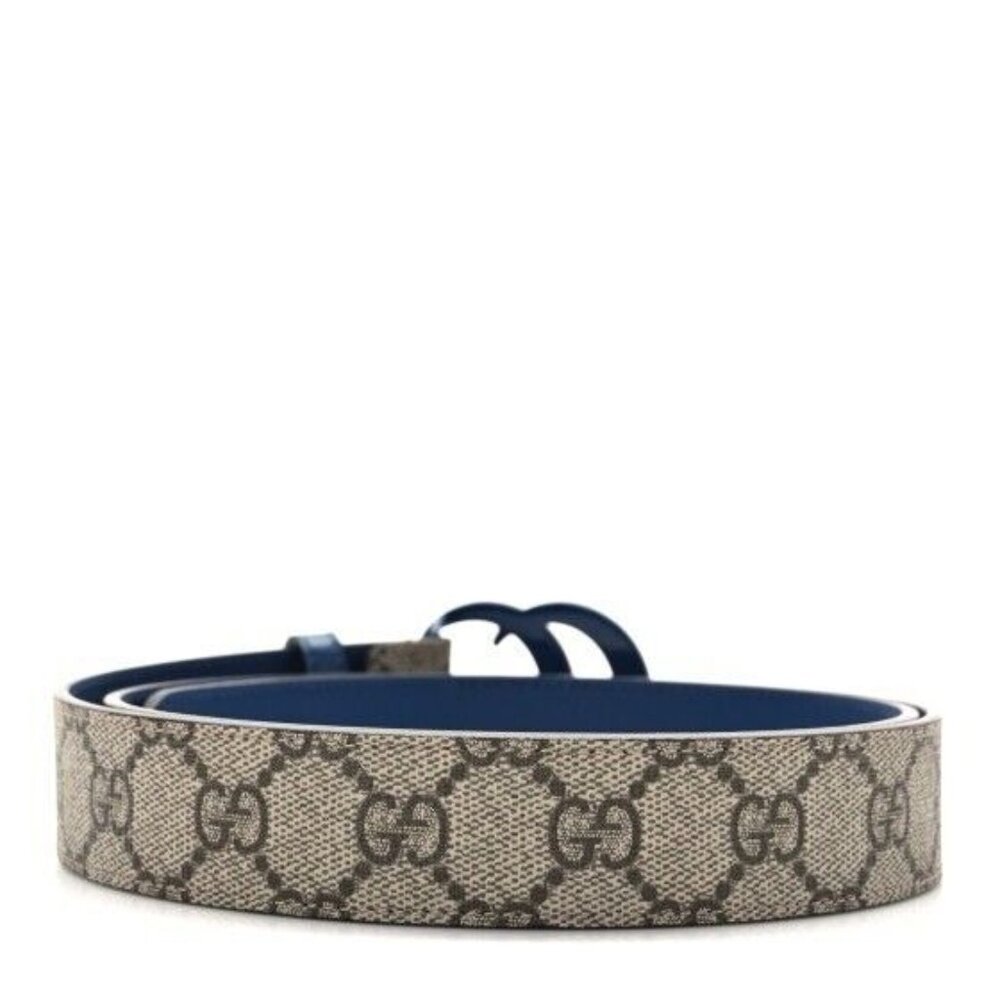 New Gucci Belt GG Supreme Monogram Calfskin Enamel 30mm Belt 105 Cm 42 In Blue - Picture 2 of 8